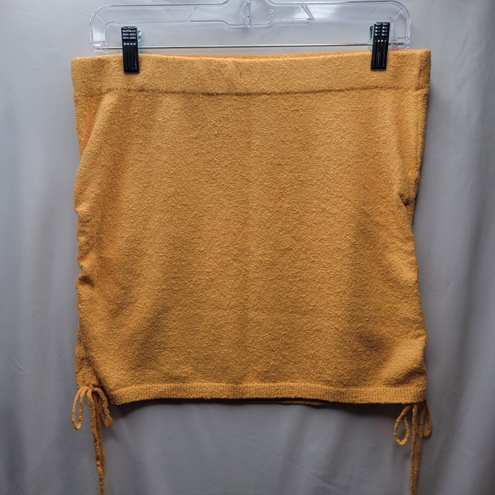 Free People FP Beach Mini Skirt Womens Medium‎ Yellow Ruched Boucle Knit Coverup